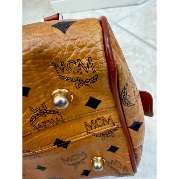 VTG MCM Cognac Monogram Visetos Boston Bag Coated Canvas Small Purse - Picture 11 of 16